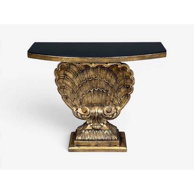 Grosfeld House Attr., Hollywood Regency, Shell Console, Silver Leaf, Usa, 1970s For Sale - Image 4 of 14