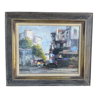Mid-Century Modern Impressionist Painting of a French Town Landscape C1955 For Sale