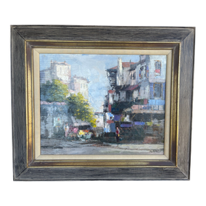 Mid-Century Modern Impressionist Painting of a French Town Landscape C1955