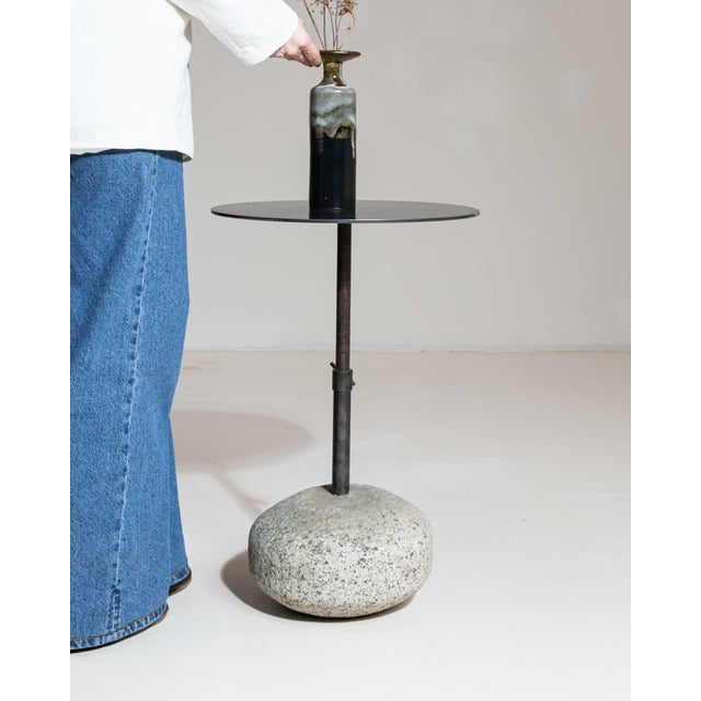 21st Century Poland Deep Charcoal Grey Round Stone-Base Side Table For Sale - Image 4 of 10