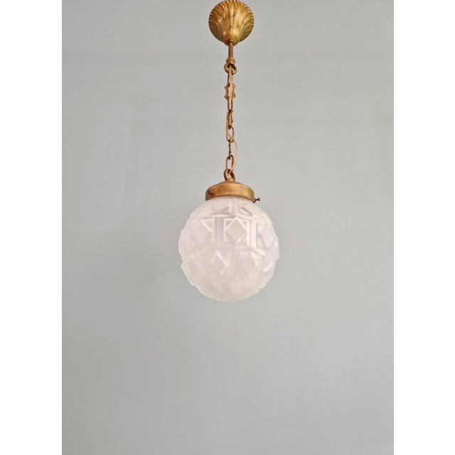 Bauhaus Art Deco Pendant Light in Frosted Molded Pressed Glass, 1930s For Sale - Image 3 of 12