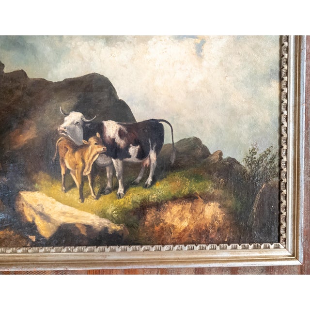 19th Century English or Continental Painting of Cow and Calf in Highlands For Sale - Image 4 of 17