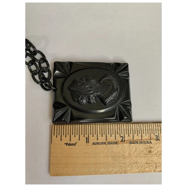 1940s Black Celluloid Cameo Necklace For Sale In Denver - Image 6 of 9