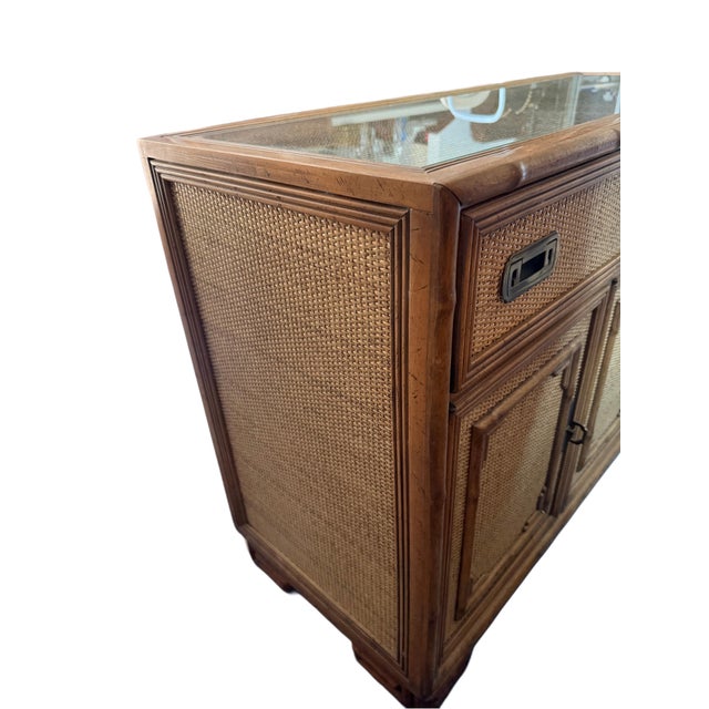Vintage Drexel Woven Cane Bamboo Rattan Cabinet Credenza Buffet For Sale - Image 14 of 16