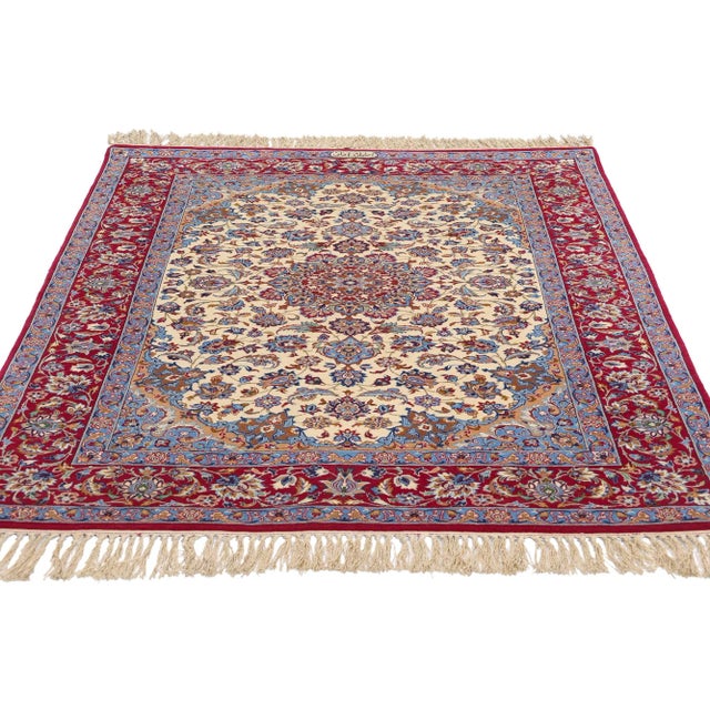 Neoclassical Signed Vintage Persian Isfahan Rug - 03'08 X 05'02 For Sale - Image 3 of 10