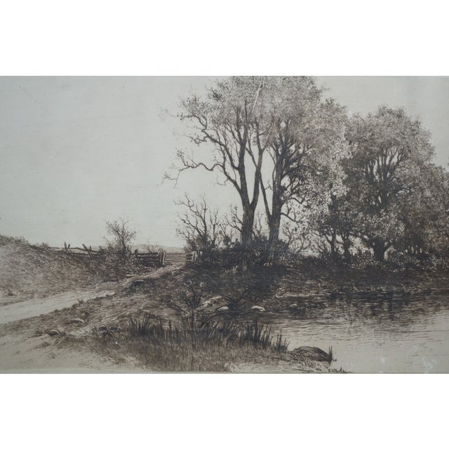 Antique Panoramic Country Farmhouse Church Steeple River Landscape Etching 30" For Sale - Image 11 of 13