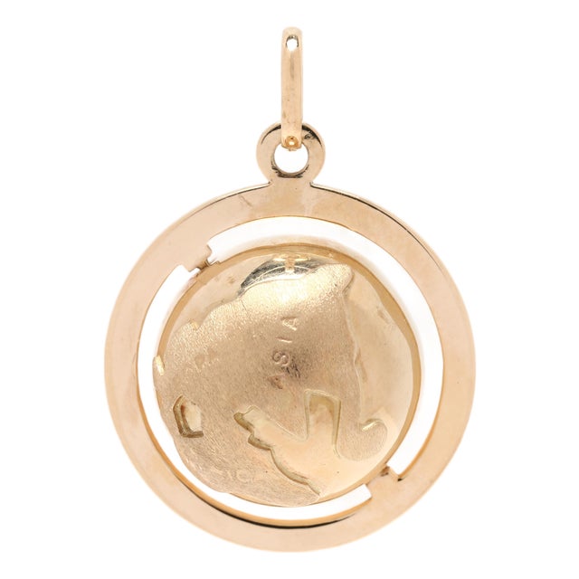 1950s Spinning Globe Charm, 14k Yellow Gold, Length 1.25 In For Sale
