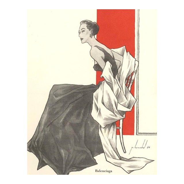 1954 Mid-Century French Balenciaga Fashion Print For Sale