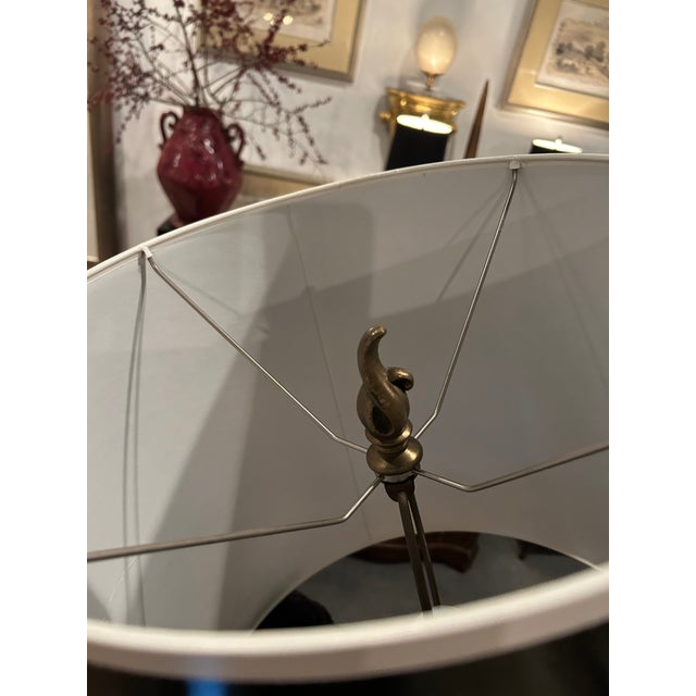 Italian White Ceramic Obelisk Table Lamp With Black Laquered Shade For Sale - Image 4 of 5