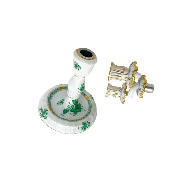 1960s Handpainted Apponyi Green 7915 Double Candleholder from Herend, Hungary, 1960s For Sale - Image 5 of 10