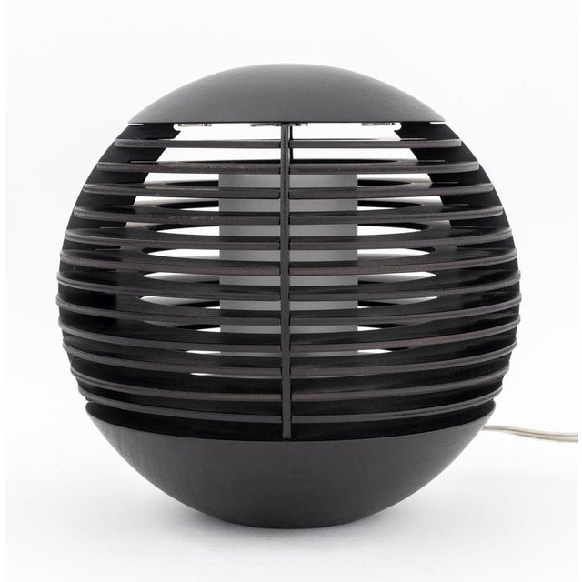 Penta "Tocco" Wood Table Lamp, spherical shaped in oak wood with wenge finish and glass shade. 10" H x 10" Diameter....