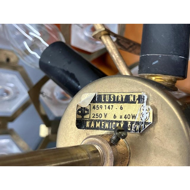 Metal Faceted Glass Chandelier attributed to Jaroslav Bejvl for Kamenicky Senov, 1960s For Sale - Image 7 of 18