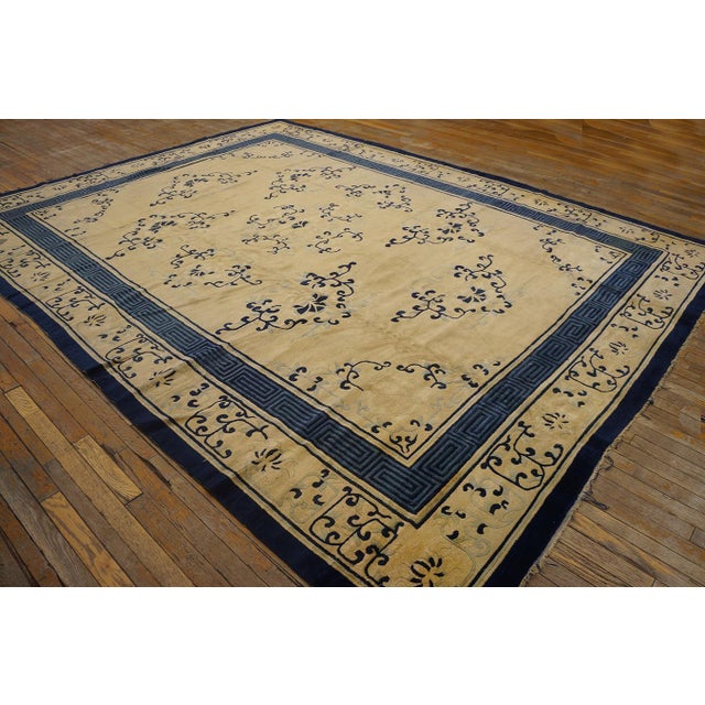 Late 19th Century Marvelous Tan and Blue Color With Florid Design Antique Chinese Peking Rug For Sale - Image 5 of 12
