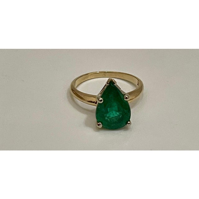 Emerald 3 Carat Pear Cut Natural Emerald Ring 14 Karat Yellow & White Gold, Size 5.25 For Sale - Image 8 of 18