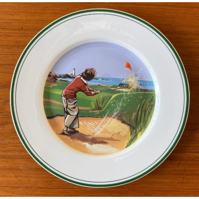 Limoges, France Set of 5 Vintage Philippe Deshoulieres Limoges Porcelain Appetizer Plates With Golf Scenes For Sale - Image 4 of 14