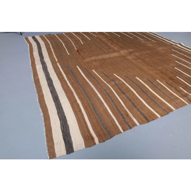 1970s Vintage Turkish Hand-Knotted Wool Cotton Brown Small Area Rug For Sale - Image 5 of 11