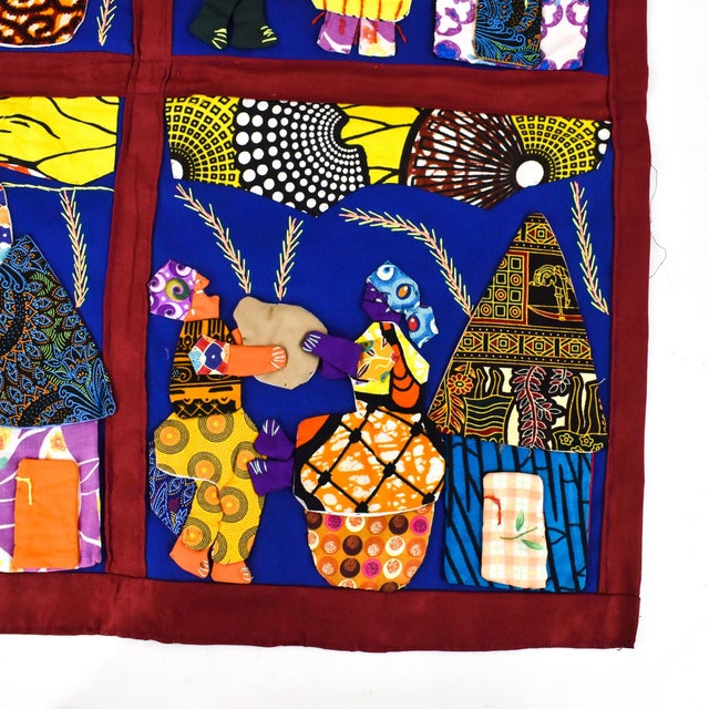 This Weya 4-panel story appliquÃ©d quilt depicts sequences of what everyday life looks like for a woman in a Zimbabwean...