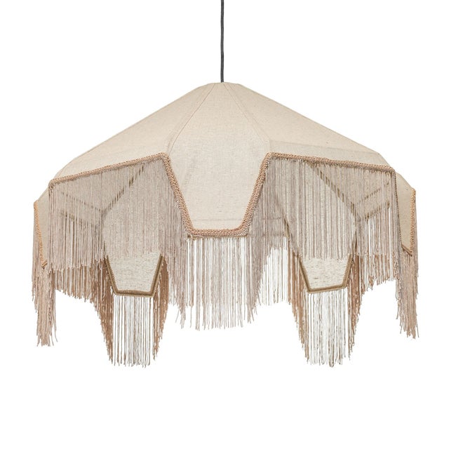 Buchanan Fabric Fringed Angled Pendant Light, Natural For Sale - Image 4 of 6