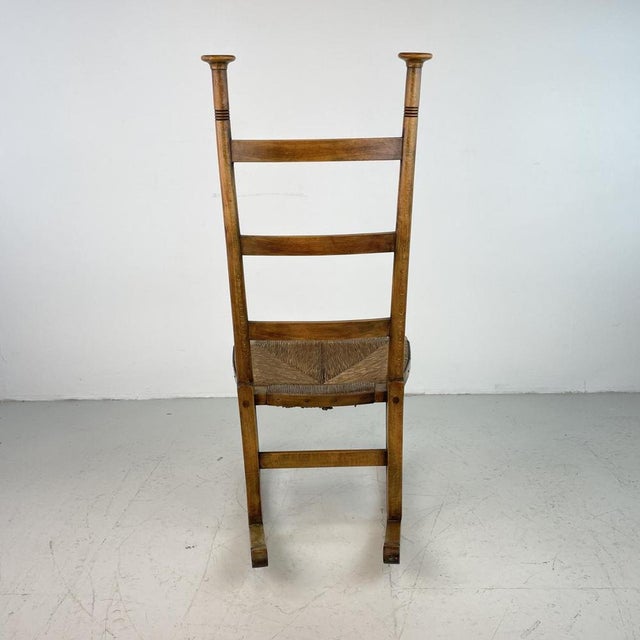 Arts and Crafts Beech and Cord Rocking Chair by Libertys For Sale - Image 3 of 10