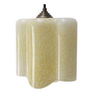 Art Deco French Yellow Reeded Clichy Glass Pendant Lamp For Sale