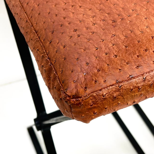 1970s Pair of Iron & Ostrich Leather Barstools in the Style of Cleo Baldon For Sale - Image 17 of 18