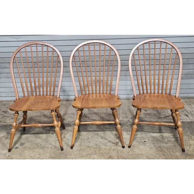 Brown Set of 6 Mid 20th Century Sold Maple Bow Back Windsor Chairs For Sale - Image 8 of 12