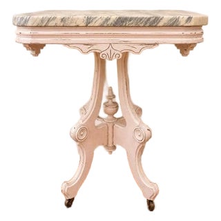 Late 20th Century French Provincial Style Pedestal Side Table With Stone Top For Sale