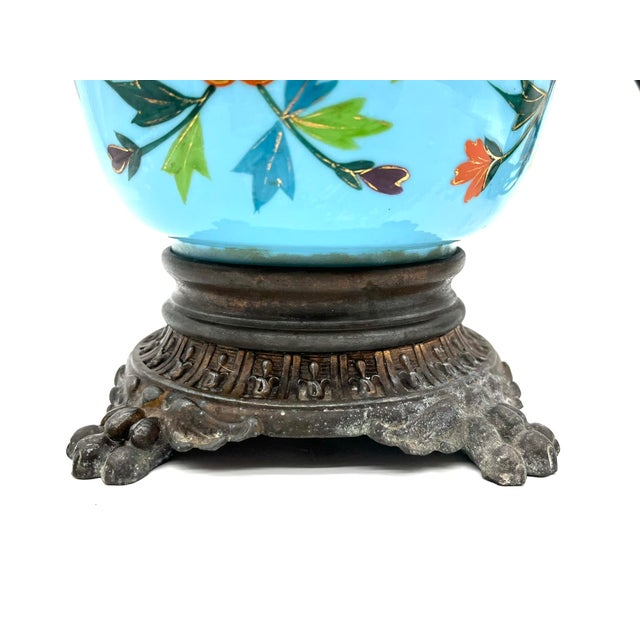 Biedermeier Table Lamp in Opal Glass and Turquoise Glass, 1890 For Sale - Image 10 of 15