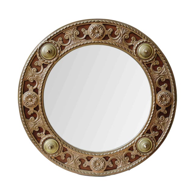 Antique Round Mirror Wanamaker-Phila, Walnut, Brass and Red Bronze For Sale - Image 10 of 10