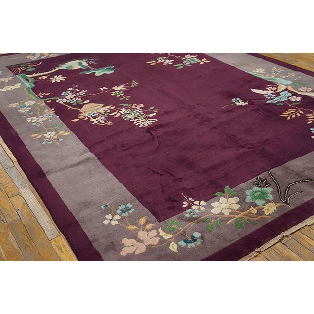 Art Deco 1920s Purple Gray Floral Handknotted Antique Chinese Art Deco Rug 8' X 10'10" Wool Carpet For Sale - Image 3 of 5