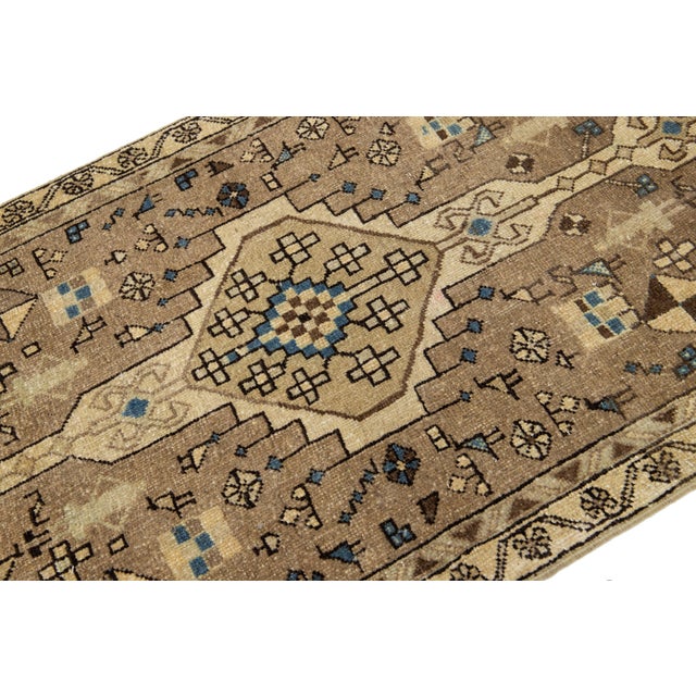 1960s Brown Vintage Distressed Persian Wool Runner With Tribal Pattern For Sale - Image 5 of 8
