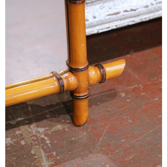 Mid-Century French Faux Bamboo Wood Wall Mirror With Warm Patina For Sale - Image 4 of 6