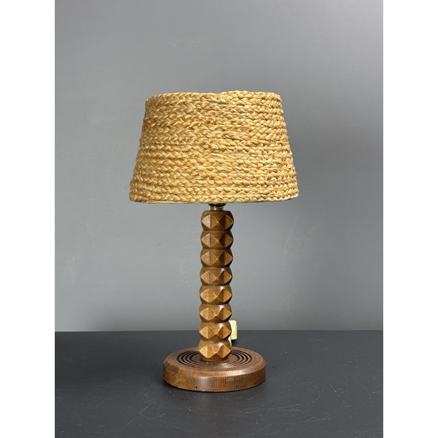 Mid-Century Modern French Brutalist Turned Wood Table Lamp in the style of Charles Dudouyt, 1950s For Sale - Image 11 of 17