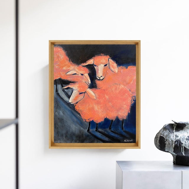 Title: Quiet Flock Medium: Oil paint Style: Hand-painted, farmhouse, rustic, minimalist, modern classic Subject: Sheep /...