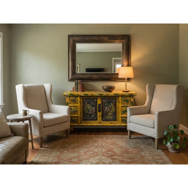 Vintage Chinese Yellow Lacquered Wood Credenza Sideboard Carved Scenic Panels For Sale - Image 13 of 18