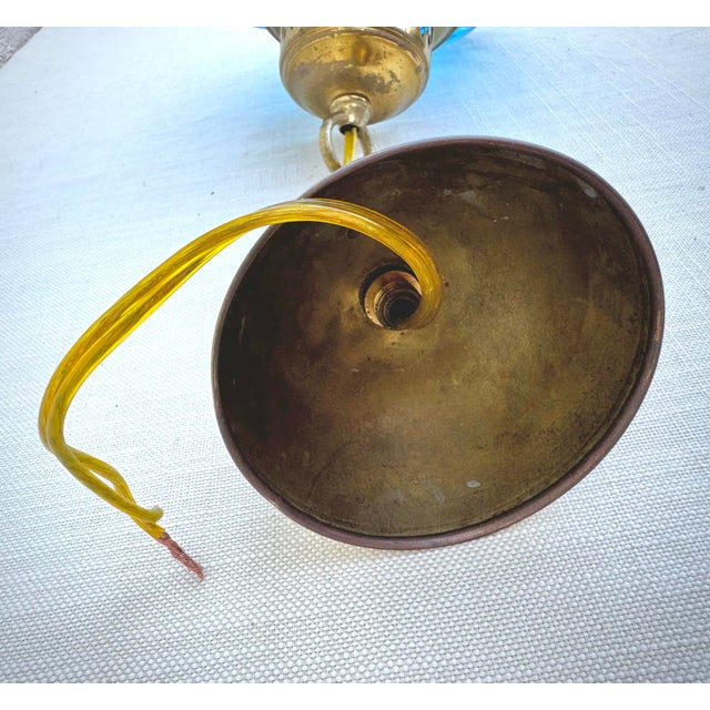 1960s Vintage Optic Coin Dot Blue Glass Lantern With Brass Canopy For Sale - Image 11 of 11