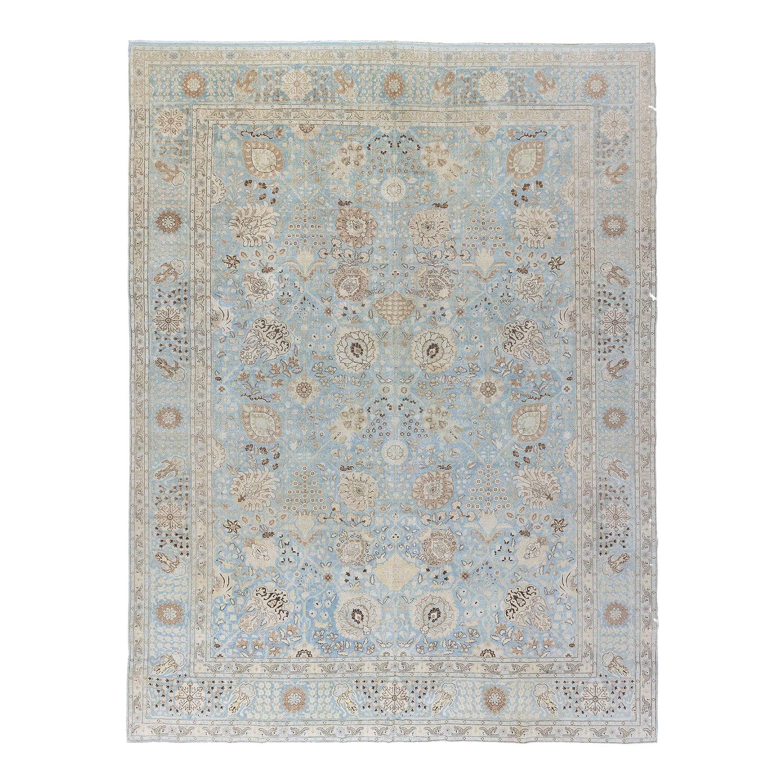 Antique Light Blue Antique Persian Tabriz Rug | Chairish