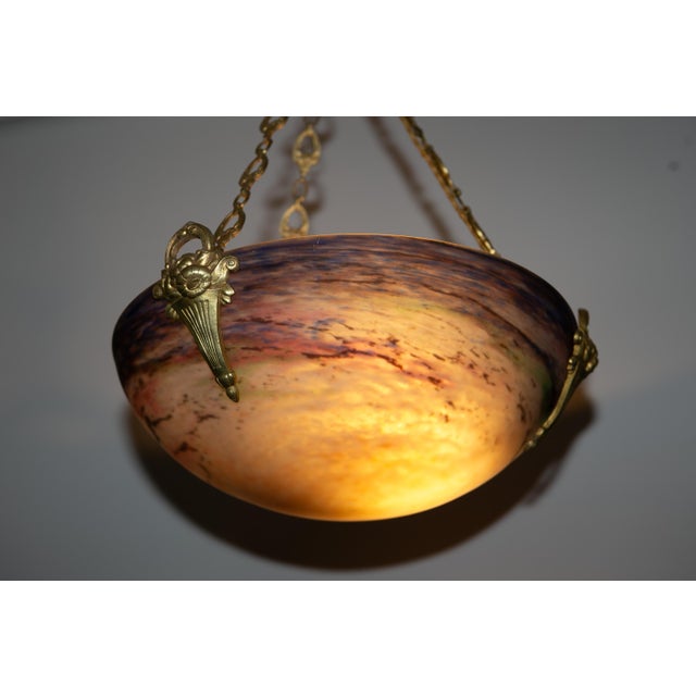 Art Deco Ceiling Lamp with Large Glass Bowl by Muller Frères for Muller Frères Luneville, France, 1930s For Sale - Image 9 of 11