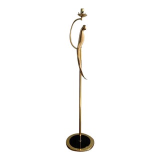 Vintage Mid-Century Modern Brass Floor Lamp With Exotic Bird For Sale