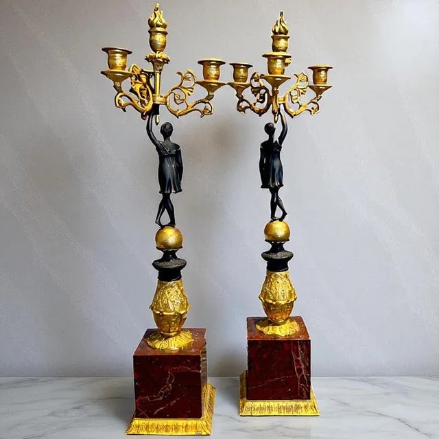 Early 19th Century Empire Gilt and Patinated Bronze Candleholders, Set of 2 For Sale - Image 8 of 13