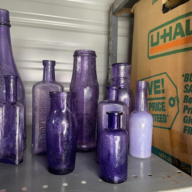 Large Collection of Antique Purple Glass Bottles- Set of 16 For Sale - Image 4 of 11