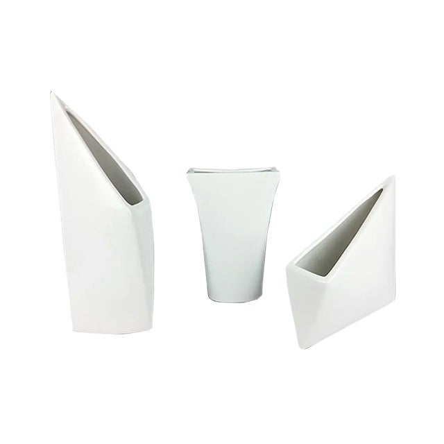 Vintage White Ceramic Vases, Set of 3 For Sale