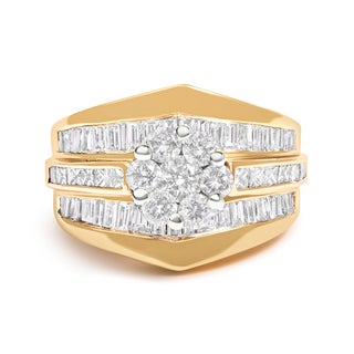 14K Yellow Gold 2-1/3 Cttw Diamond Cluster Channel Set Chevron Shaped Engagement Ring (H-I Color, SI1-SI2 Clarity) - Ring Size 9 For Sale