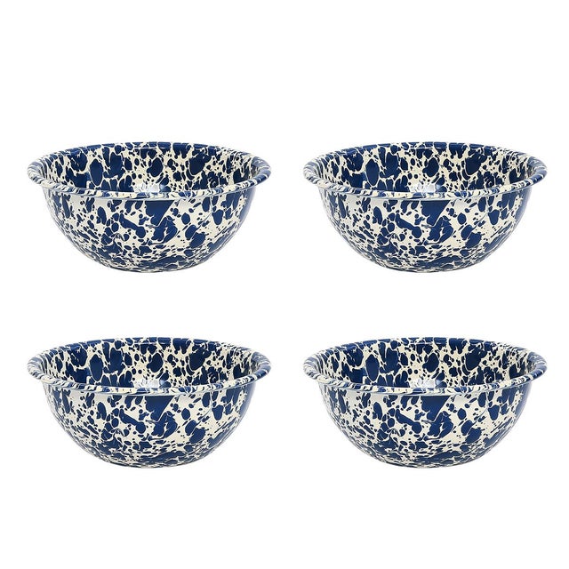 Not Yet Made - Made To Order Crow Canyon Home Splatterware, 20 oz. Cereal Bowls in Navy & Cream - Set of 4 For Sale - Image 5 of 5