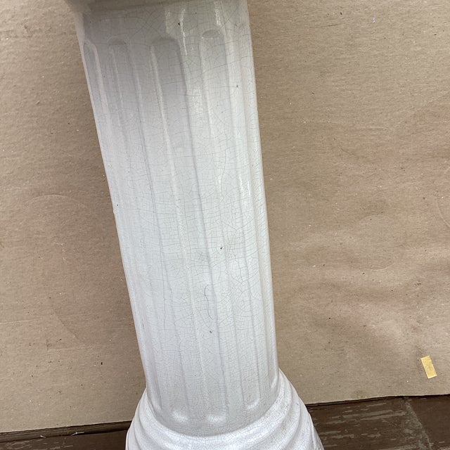 Mid 20th Century Vintage American Made White Glazed Terracotta Column Pedestal Bird Bath For Sale - Image 5 of 12