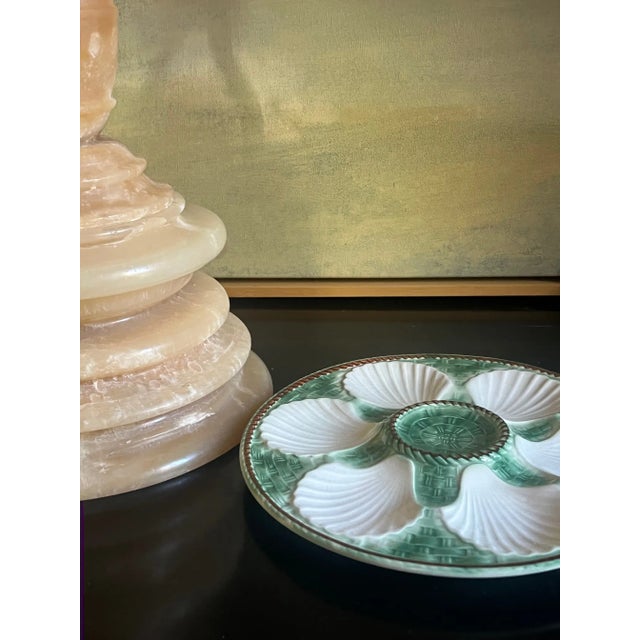 French Vintage Green/White Longchamp Oyster Plate For Sale - Image 3 of 10