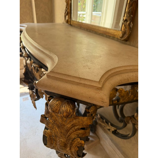 Metal Gilt Iron & Stone Top Console –Rose Tarlow– Hand‑Forged Scrollwork & Classical Elegance For Sale - Image 7 of 18