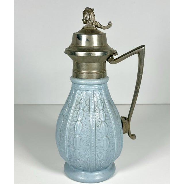 19th Century 1870 British Relief-Molded Stoneware & Pewter Syrup Pitcher For Sale - Image 5 of 10