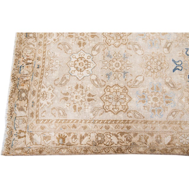 1960s Vintage Malayer Shabby Chic Handmade Floral Beige Wool Runner For Sale - Image 4 of 8