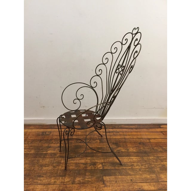 Antique French Art Nouveau sculptural iron garden chair. Metal has been replaced on seat. All else in 'as found'...
